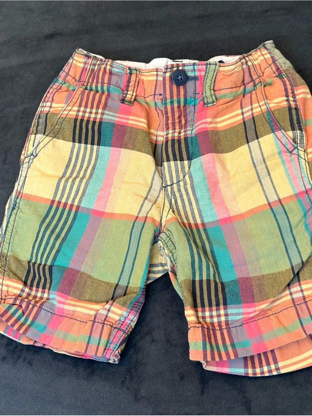 GAP Multicolor Plaid Cotton Shorts with Yellow and Teal